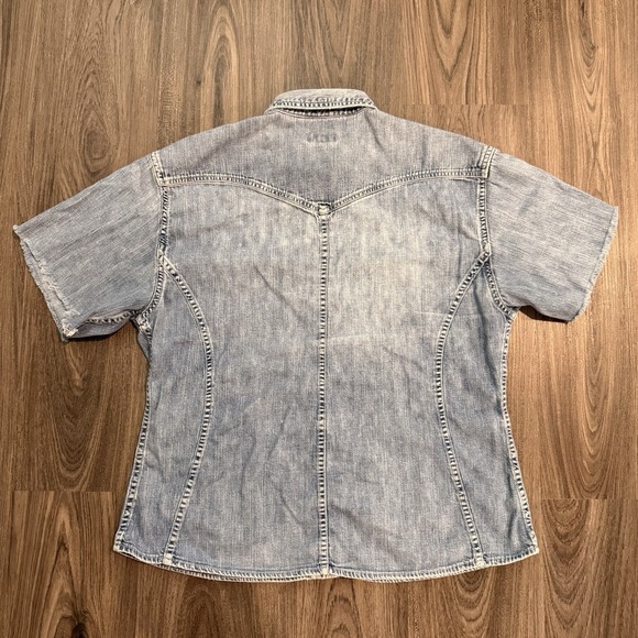 Vtg Banana Republic Safari Travel Denim Western Shirt Pearl Snap Cut Sleeves 14 - Picture 3 of 7